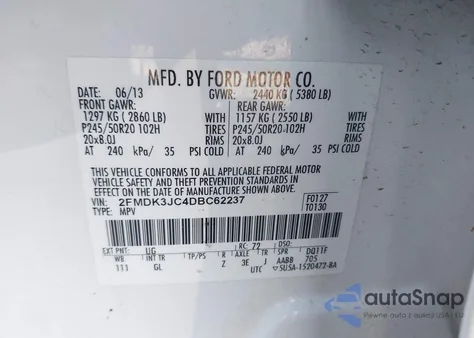 2013 Ford Edge Sel from USA, damaged, VIN 2FMDK3JC4DBC62237